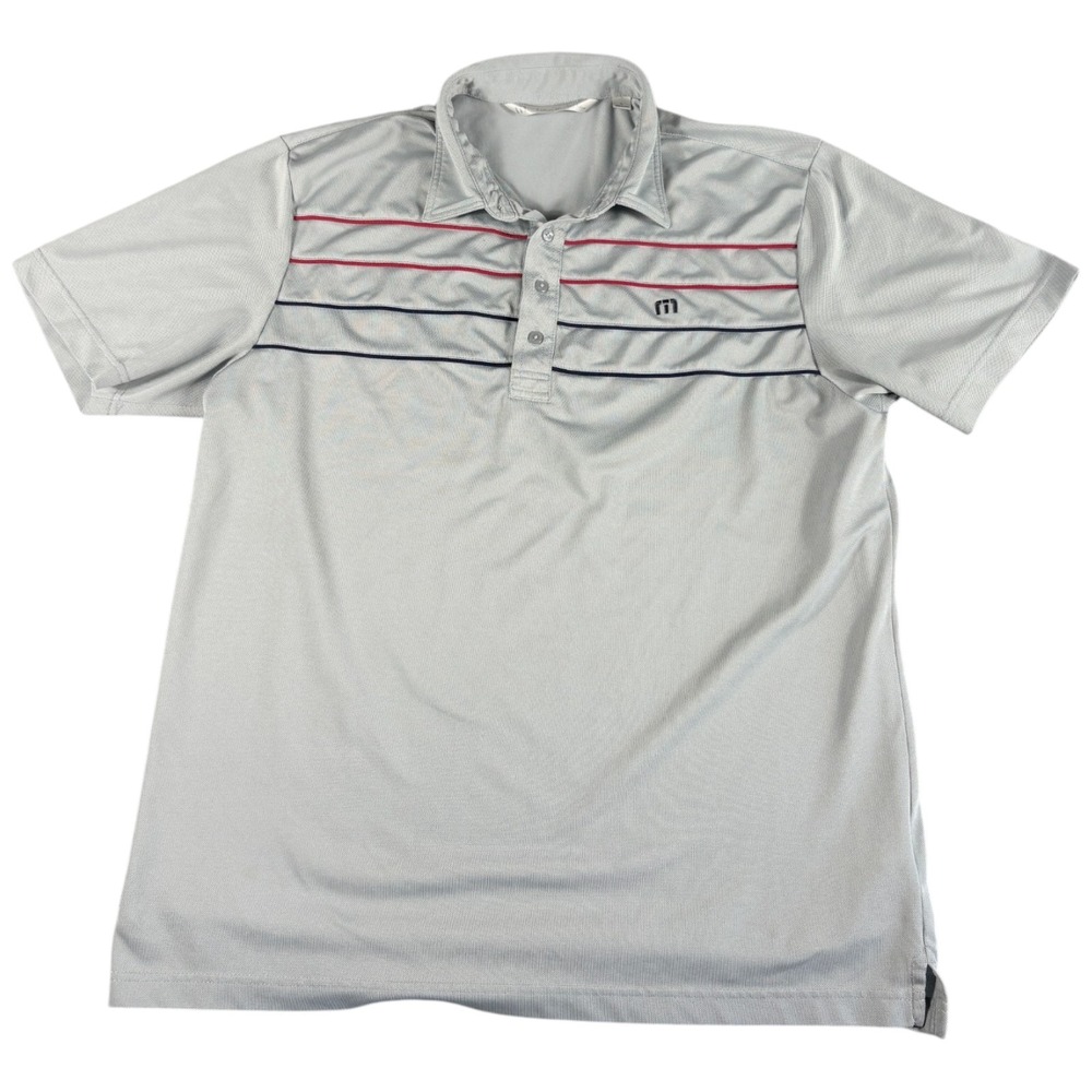 Travis‎ Mathew Golf Polo Shirt Men L Gray Striped Short Sleeve Premium Light Y2K
